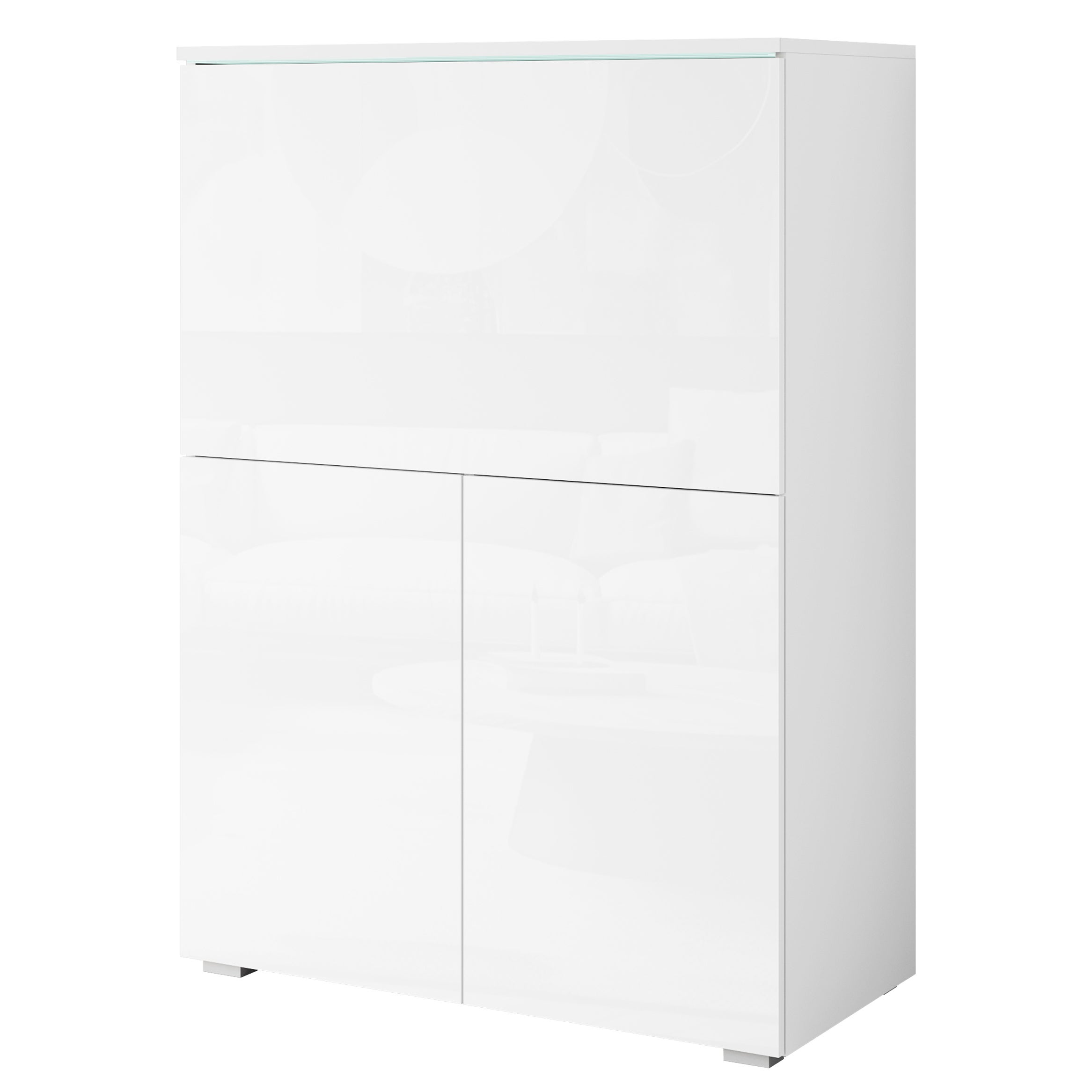 Szafka z funkcją biurka VEVE 90 z LED/biały/biały połysk