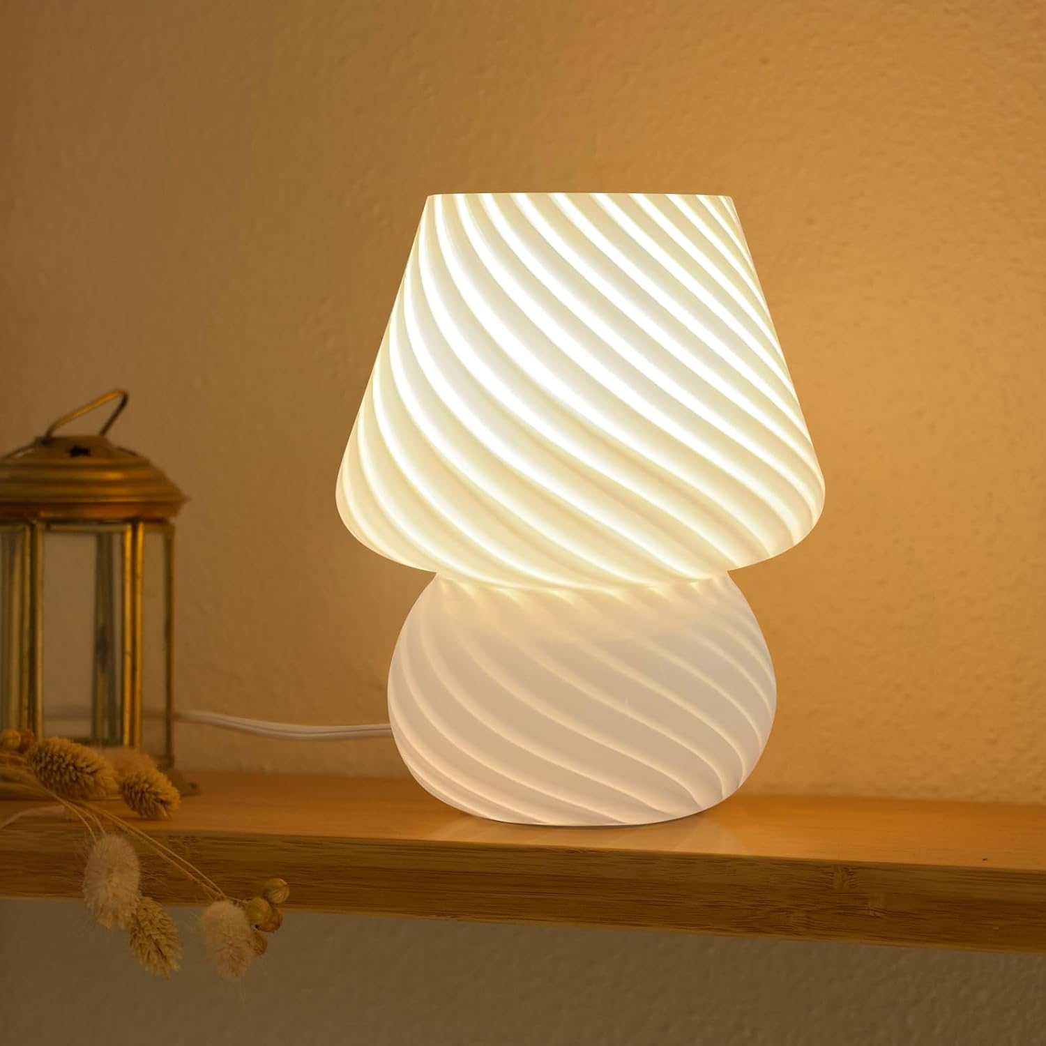 Lampa w kształcie grzybka – mała lampka nocna ze szkła w paski, trójkolorowa lampka nocna do sypialni/salonu (interfejs USB)
