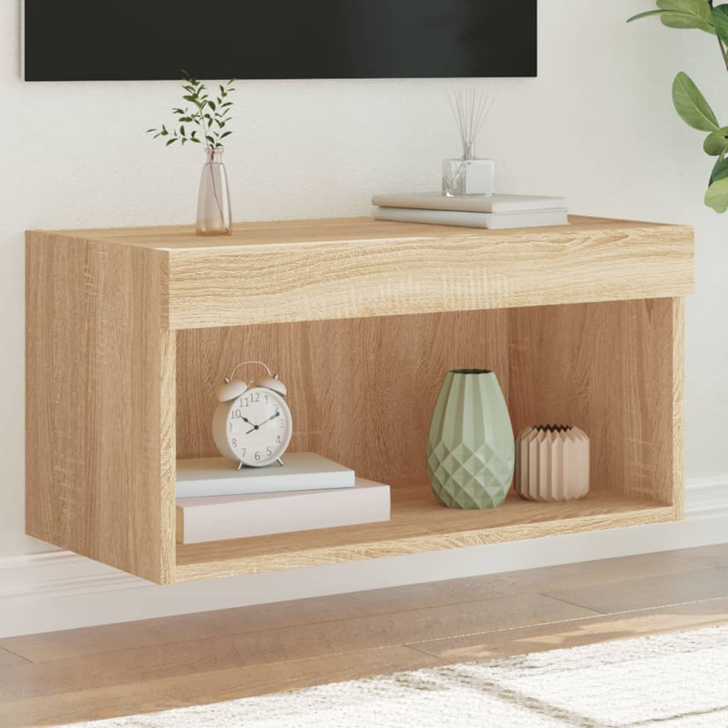 vidaXL Szafka TV, z oświetleniem LED, dąb sonoma, 60x30x30 cm
