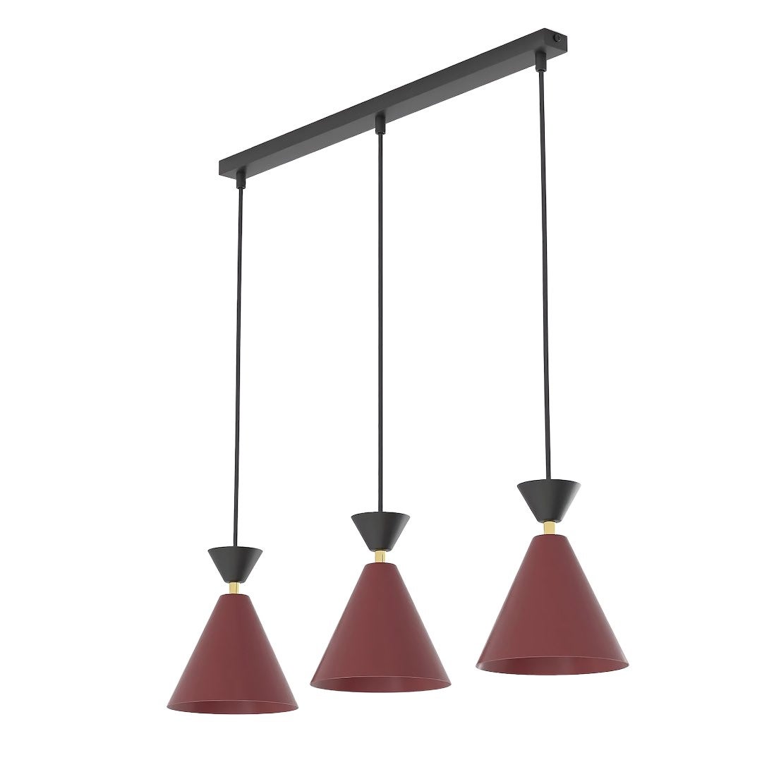 Lampa wisząca dekoracyjna czarno-burgundowa listwa stożkowe klosze 3xE14 10W KLEVER Emibig