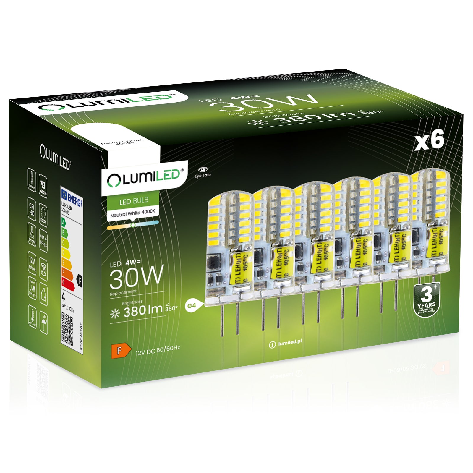 6x Żarówka Lumiled LED G4 Kapsułka 4W = 30W 380lm 4000K Neutralna 360st 12V