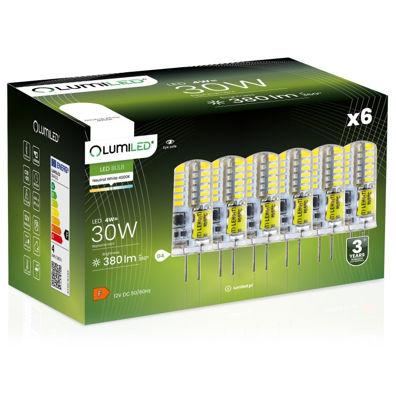 6x Żarówka Lumiled LED G4 Kapsułka 4W = 30W 380lm 4000K Neutralna 360st 12V