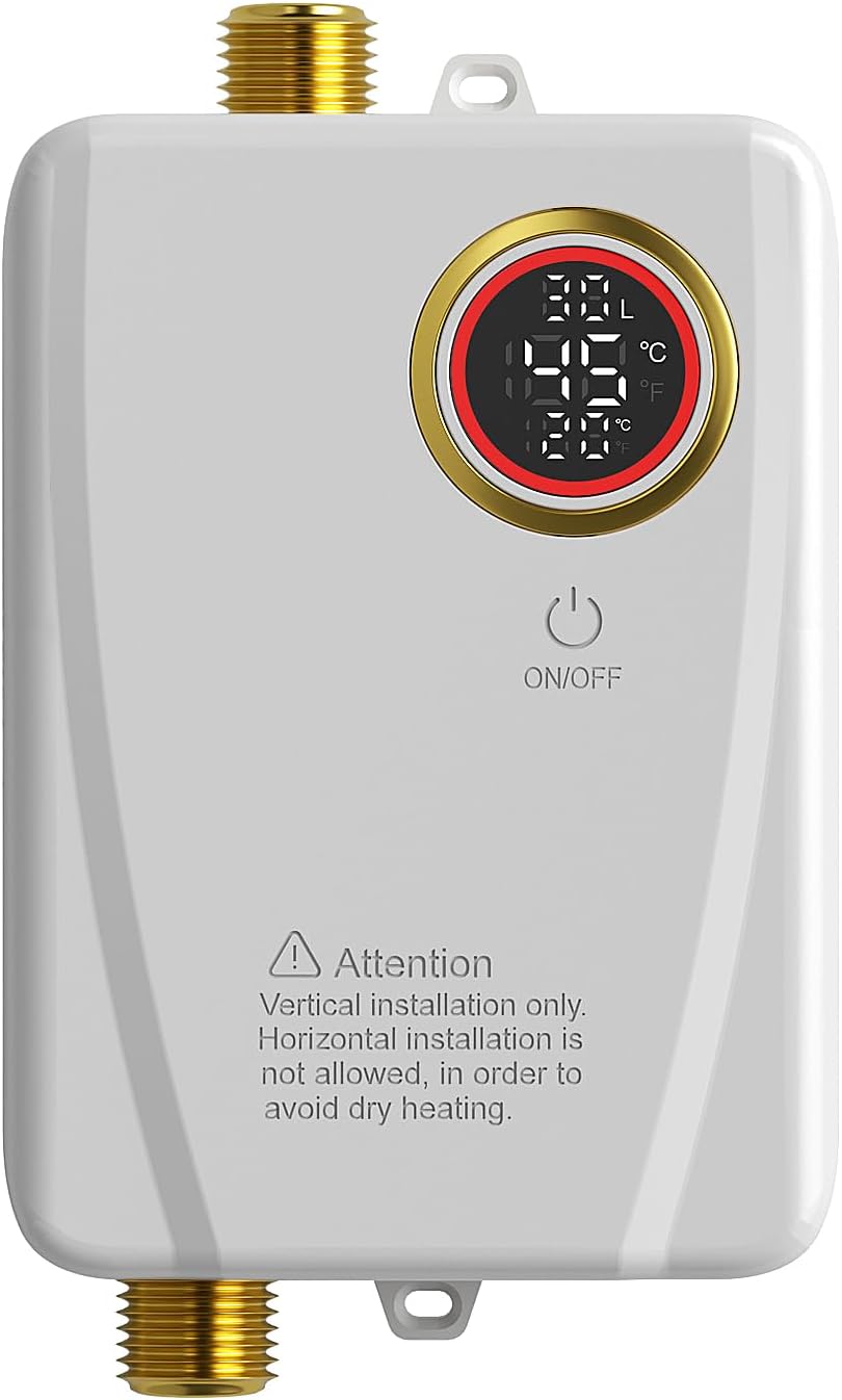 Podgrzewacz wody przepływowy bez zbiornika 3500 W 220 V z wyświetlaczem LCD do zlewów liniowych, podgrzewacz wody pod zlewem (biały)