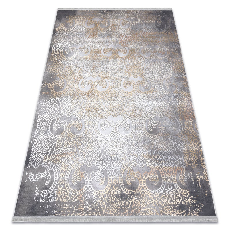 Dywan LUCE 84 nowoczesny Ornament vintage przecierany - Strukturalny szary / musztarda 134x190 cm