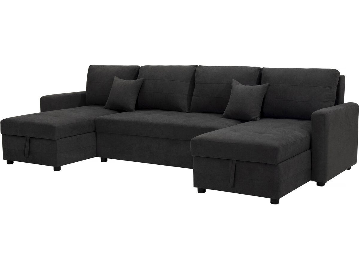 Rozkładana sofa panoramiczna z schowkami "Antoine" – 5-osobowa – ciemnoszara