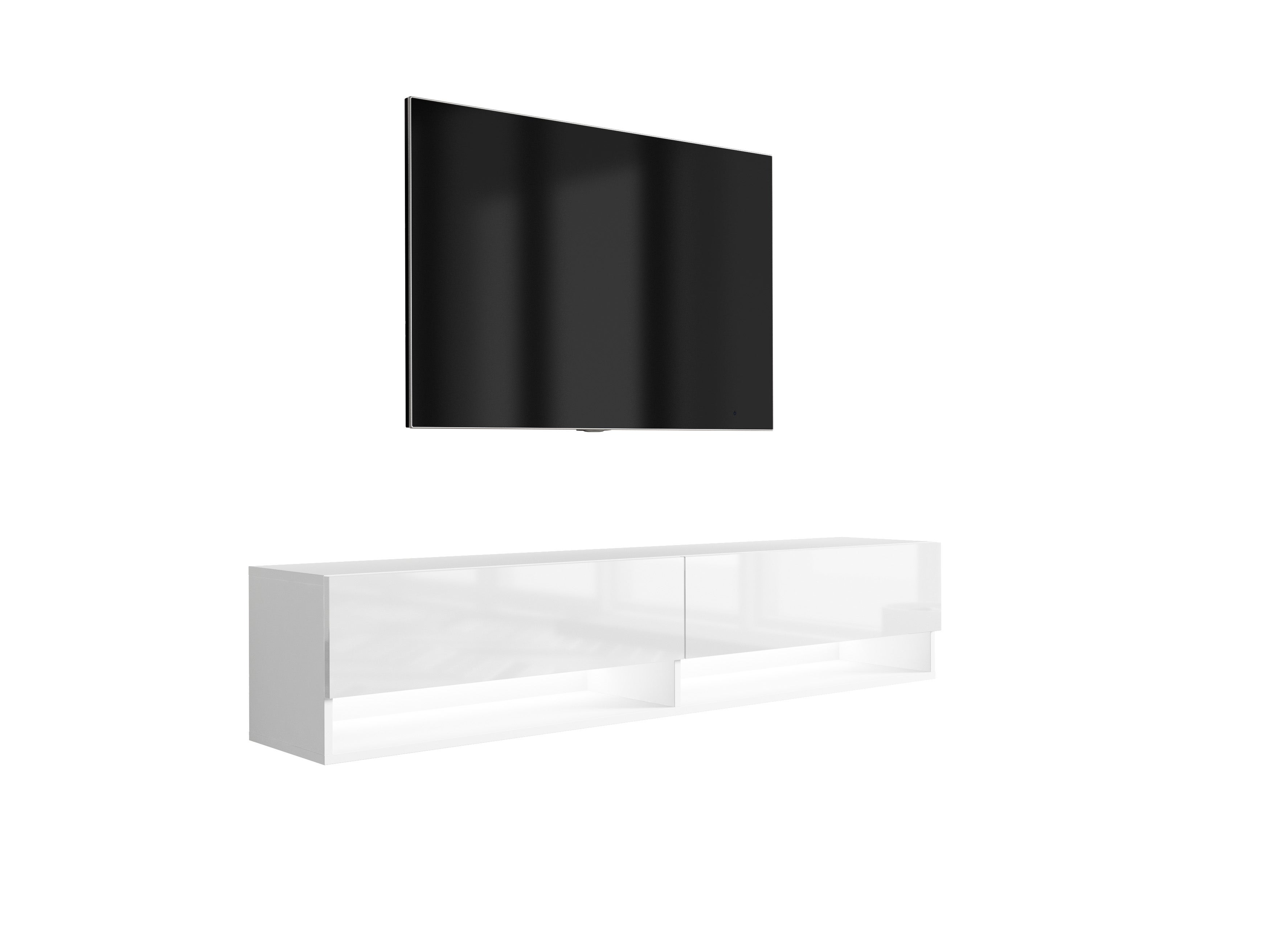 Szafka pod telewizor 170 cm Biały Mat / Biały Połysk, LED biały, 170 × 32 × 34 cm