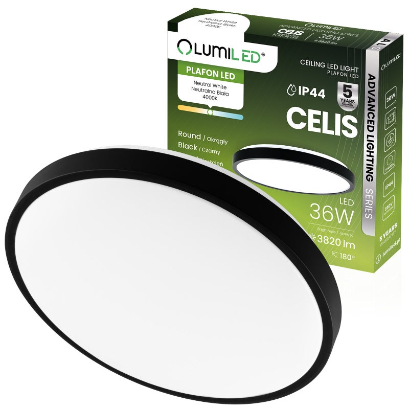 Plafon Lumiled Lampa Sufitowa Natynkowa 36W 4000K Neutralna biel Okrągły IP44 Czarny 1 szt.
