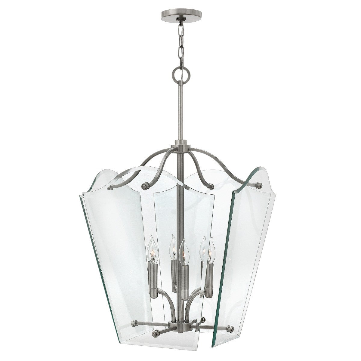 Suspension Wingate, nickel antique et verre, grande