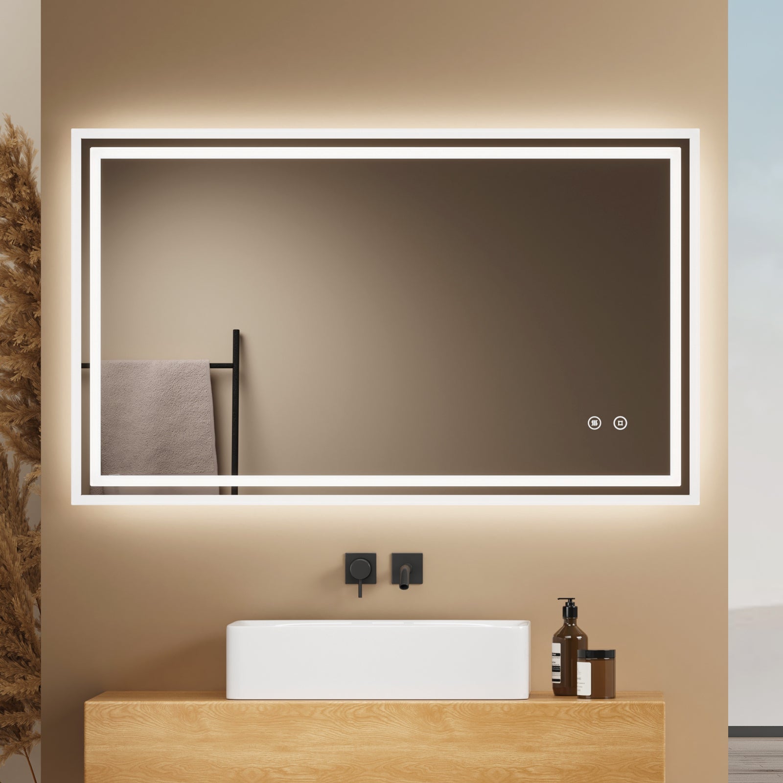 EMKE Lustro z wbudowanym oświetleniem 100x60 cm, z 6500K, możliwość ściemniania, przeciwmgielne, funkcja pamięci