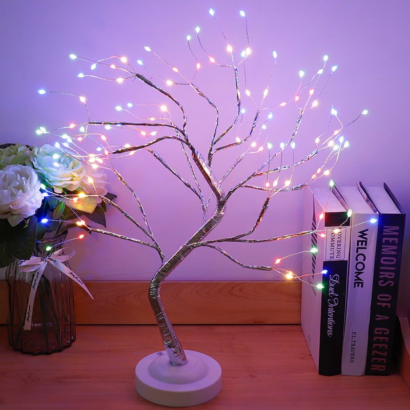 Lampa stołowa na choinkę bonsai z miedzianym sznurem świetlnym 108 LED, sztuczną lampą choinkową DIY, zasilaną bateriami USB