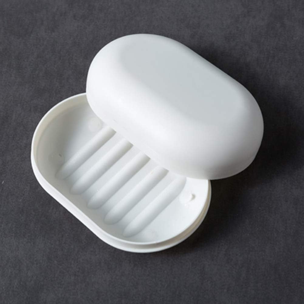 (Biały) Przenośna mydelniczka podróżna z pokrywką, mydelniczka pod prysznic, mydelniczka podróżna z pokrywką, plastikowa mydelniczka, wodoodporny uchw