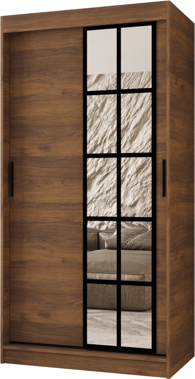 Szafa przesuwna z lustrem ORLANDO 100 x 62 x 200 orzech + u. czarny