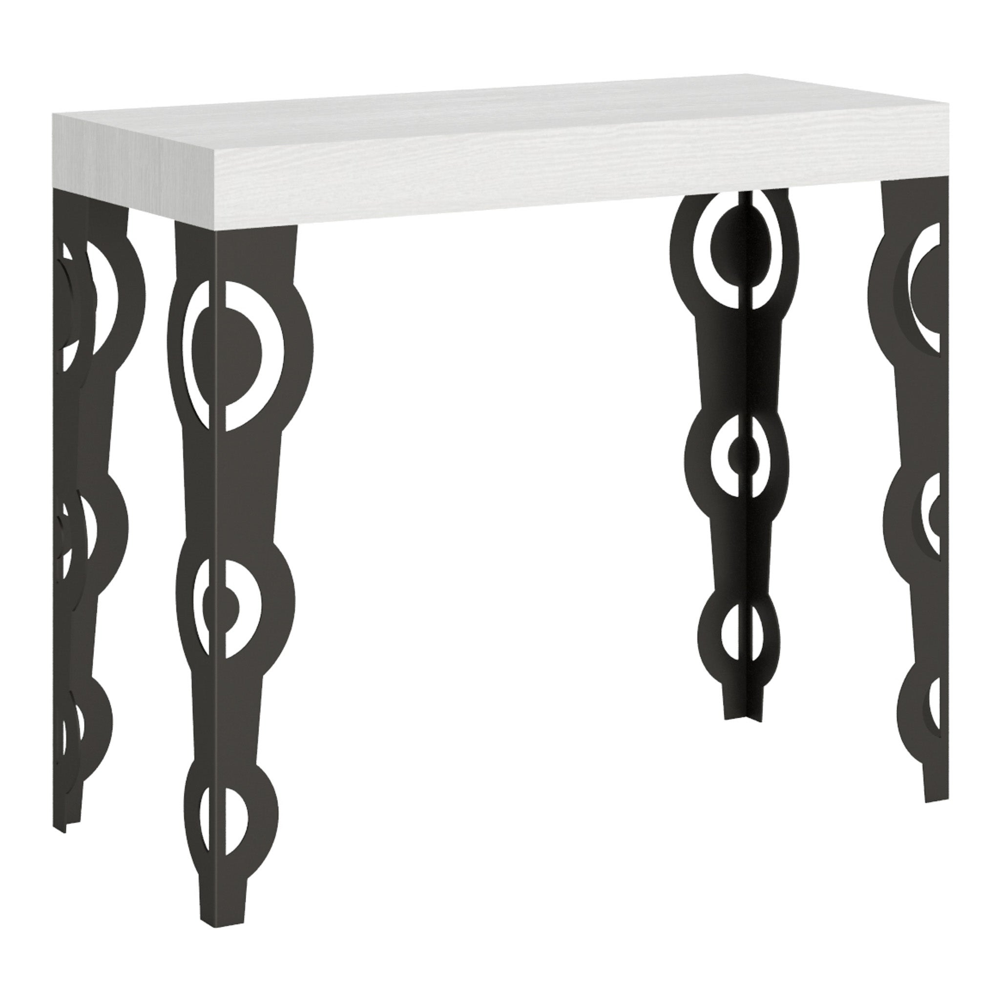 Mesa consola pequeña premium Karamay, fresno blanco, estructura antracita, 196 cm