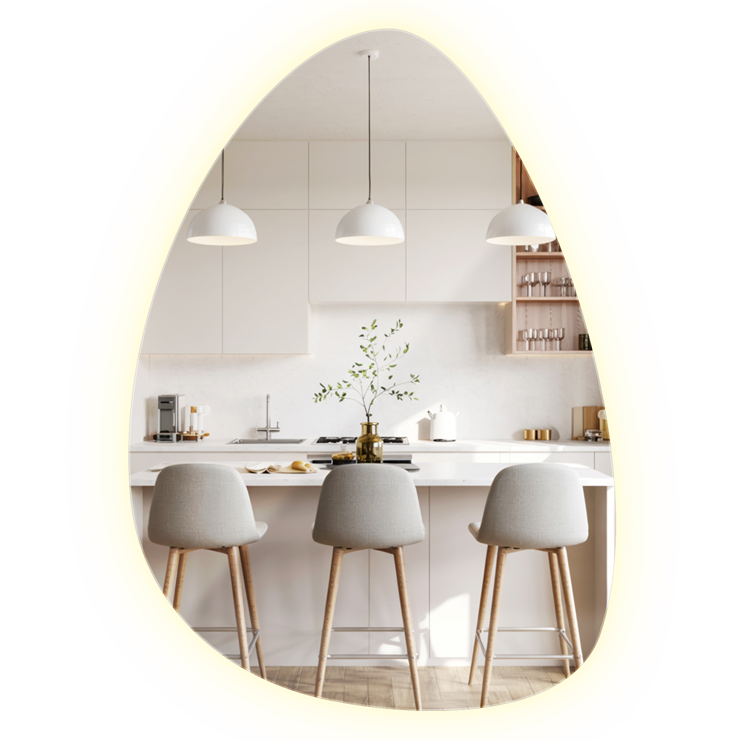 Lustro ścienne LED neutralna barwa światła nieregularny kształt minimalistyczna forma do nowoczesnych wnętrz 64x90cm - ArtPrintCave
