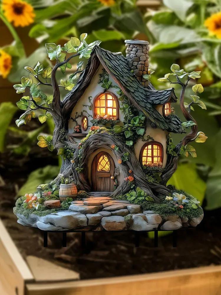 Akrylowa ozdoba ogrodowa – doniczkowe kwiaty na szpilce, 20 cm, 9 szt. do aranżacji przestrzeni
