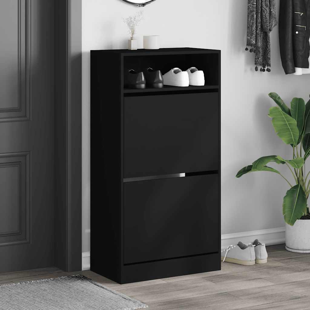 Szafka na buty, czarna, 60x34x116 cm, materiał drewnopochodny
