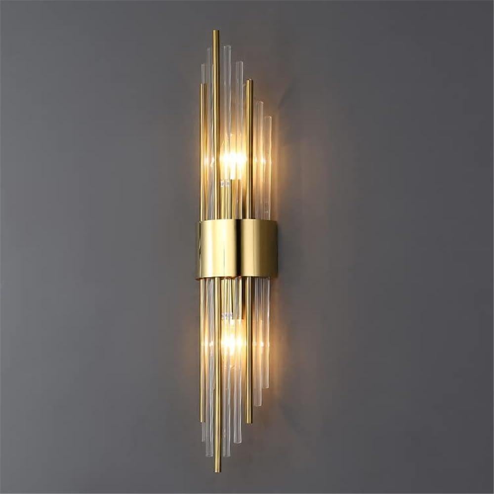 Nowoczesny złoty kinkiet – luksusowa lampa LED do sypialni, hotelu, korytarza. Elegancka kryształowa lampka nocna do garderoby i łazienki.