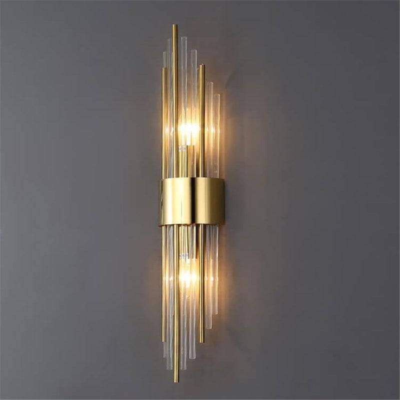 Nowoczesny złoty kinkiet – luksusowa lampa LED do sypialni, hotelu, korytarza. Elegancka kryształowa lampka nocna do garderoby i łazienki.