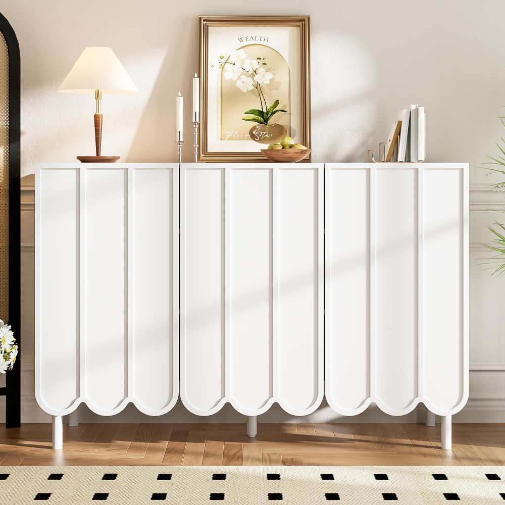 Nowoczesny bufet z falistymi drzwiami 120x35x80 cm – bezuchwytowe, regulowane półki, uniwersalne rozwiązanie do przechowywania w salonie
