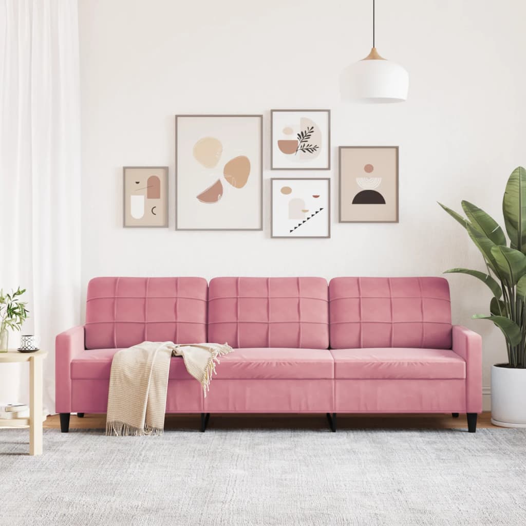 Sofa 3-osobowa, różowa, 210 cm, obita aksamitem
