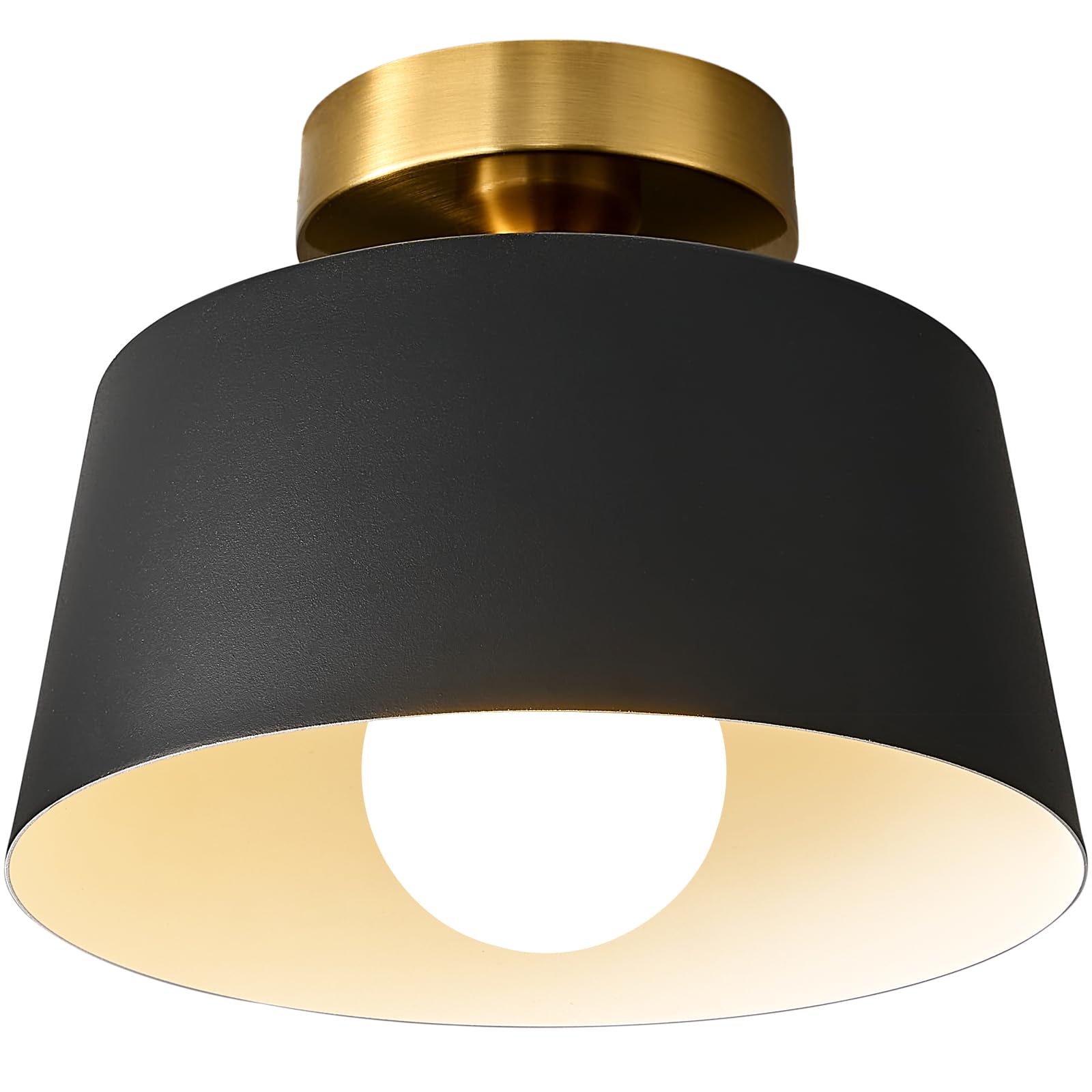 plafon lampa sufitowa korytarza klosz kolorze matowej czerni platerowany złotem oprawa oświetleniowa ganku nowoczesnym minimalistycznym półwpuszczana