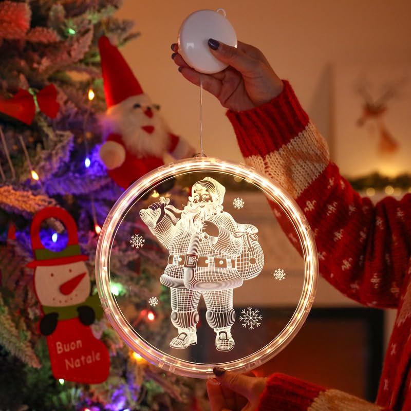 Świąteczne dekoracje okienne, 16 cm, duże wiszące lampki LED 3D na okna bożonarodzeniowe