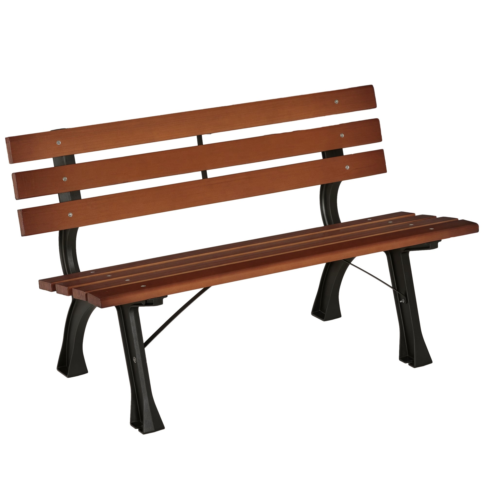 Ławka 2-osobowa do ogrodu i na taras, odlew aluminiowy + drewno naturalne, 120 x 57 x 70 cm, brązowa