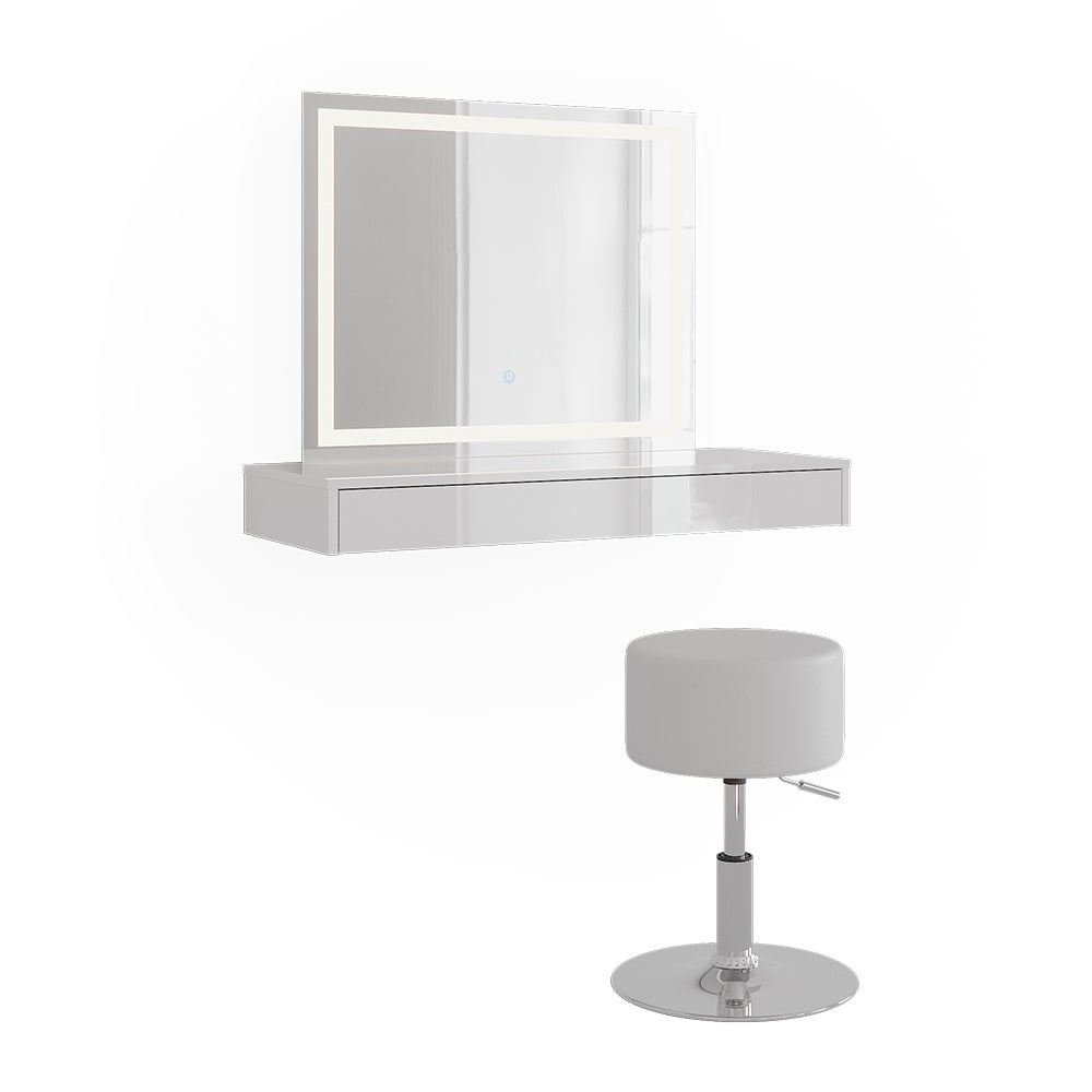 Vicco Stół toaletowy Sherry, Biały, 100 cm z lustrem LED i stołkiem