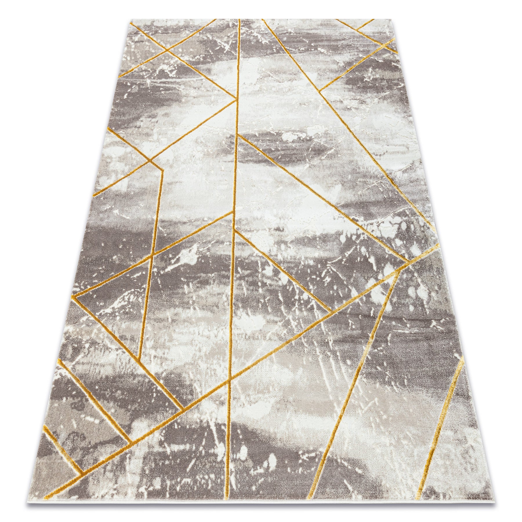 Dywan CORE 1818 Geometryczny - Strukturalny, dwa poziomy runa, kość słoniowa / złoty 140x190 cm