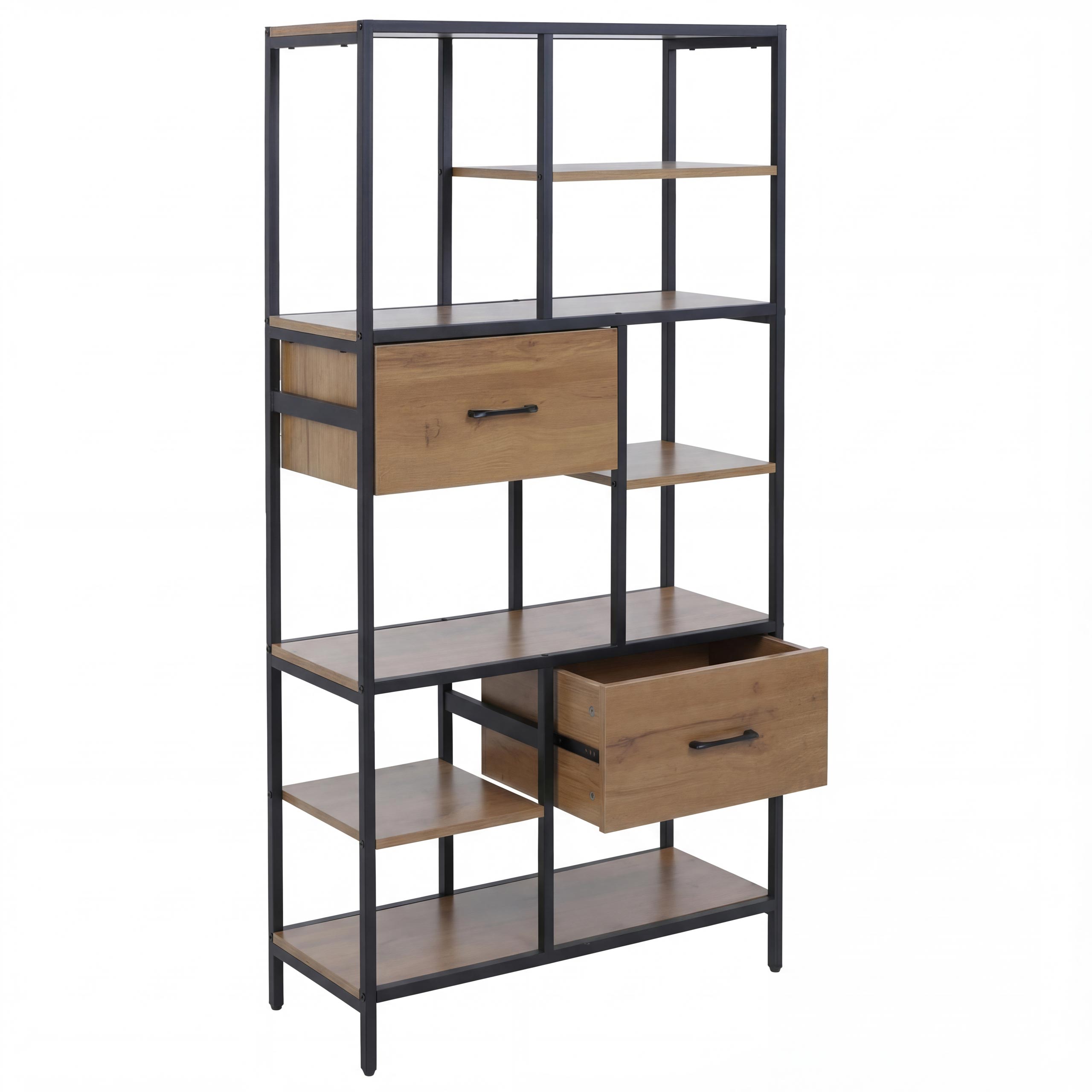 Regał HWC-P11, regał na książki, regał stojący, szuflady, industrialny, MDF, metal, melamina, 150 x 81 x 33 cm ~ brązowy