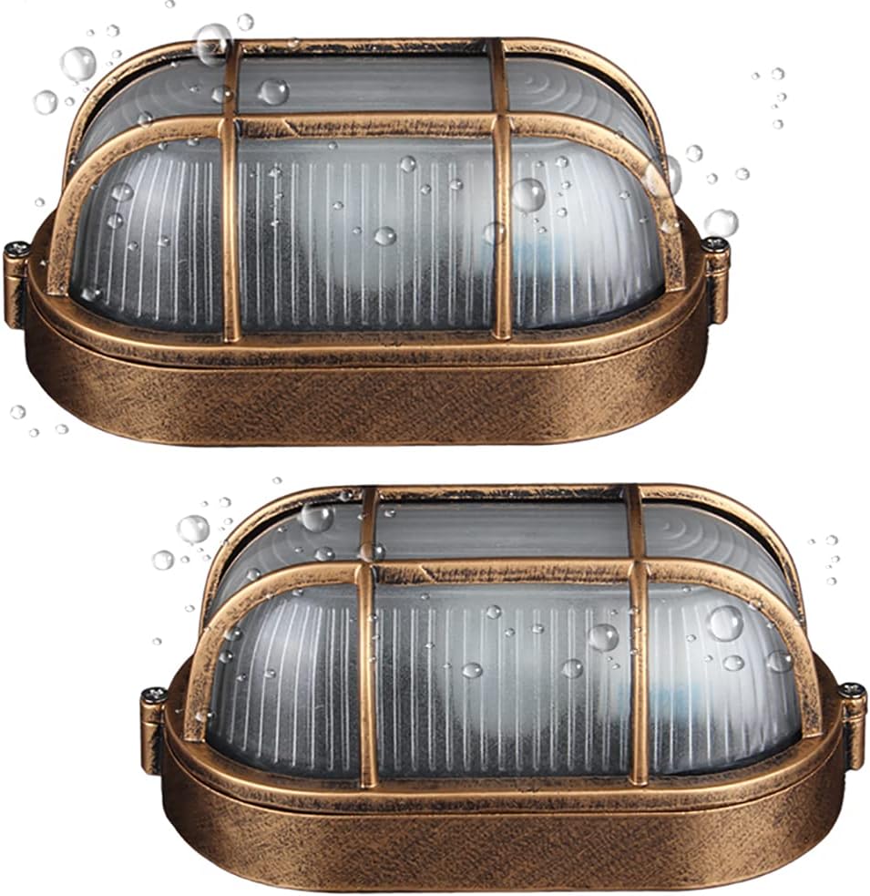 Zewnętrzne lampy ścienne (x2) – owalne aluminiowe lampy sufitowe w stylu vintage, IP65, w stylu marynistycznym do ogrodu i na taras