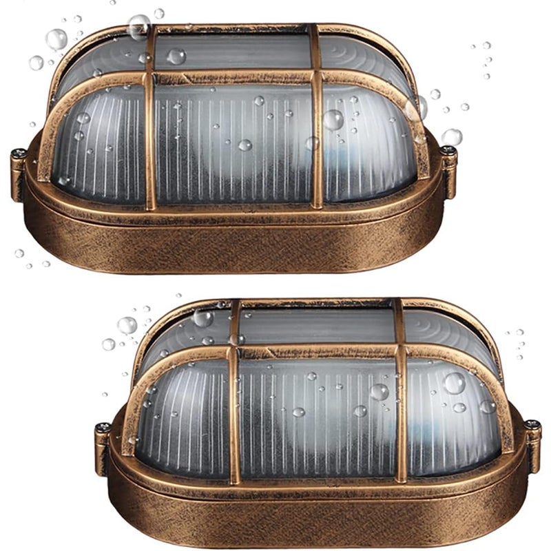 Zewnętrzne lampy ścienne (x2) – owalne aluminiowe lampy sufitowe w stylu vintage, IP65, w stylu marynistycznym do ogrodu i na taras