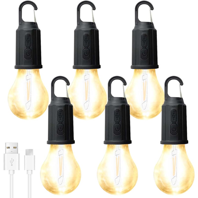 Zestaw 6 ładowalnych latarek kempingowych LED z haczykiem, przenośna lampa kempingowa, na kemping, przygodę, w sytuacjach awaryjnych