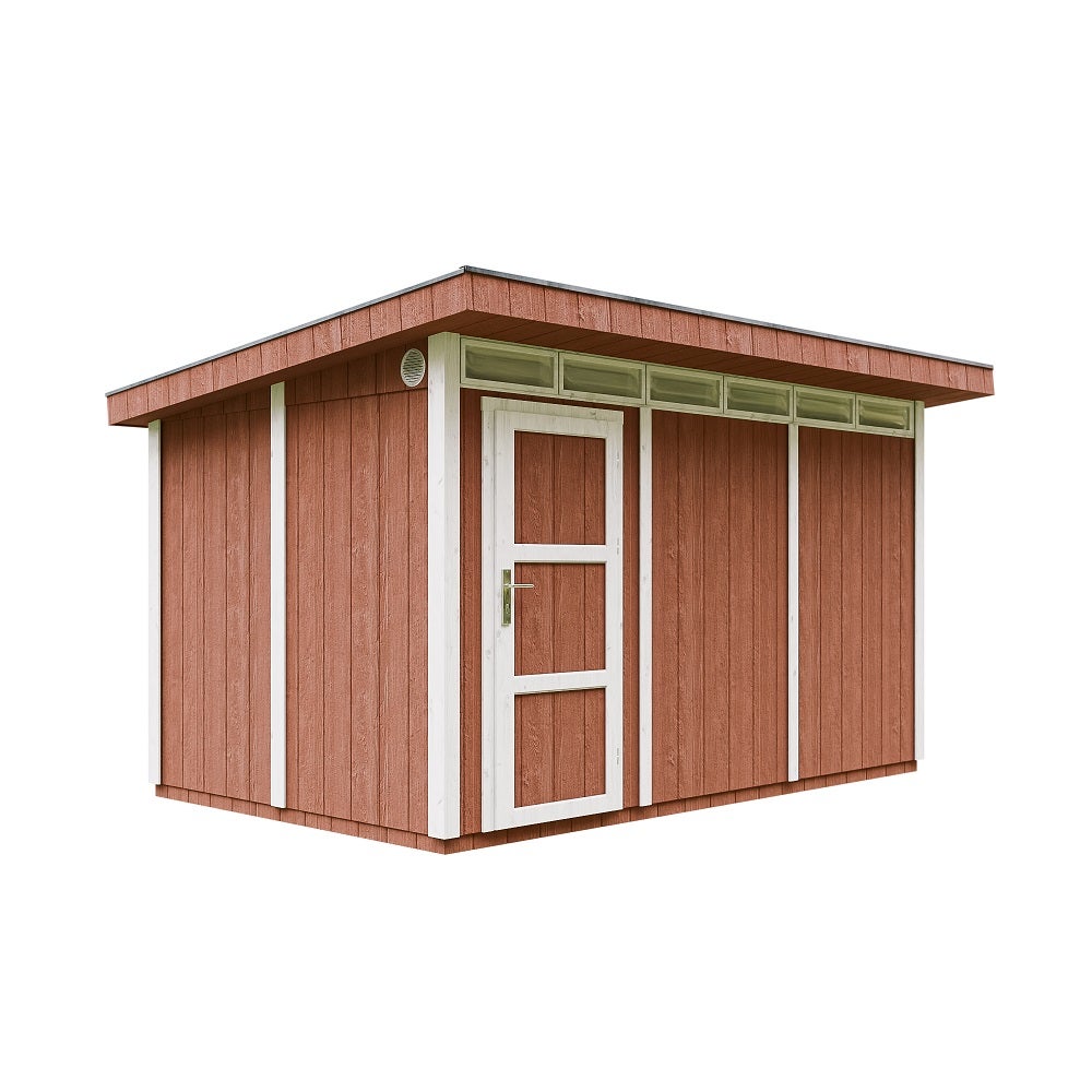 Domek ogrodowy z drewna z płyt LP SmartSide 9 m² - z podłogą i płytkami bitumicznymi D412xW279xH237 cm - Timbela M904 - Redwood czerwony