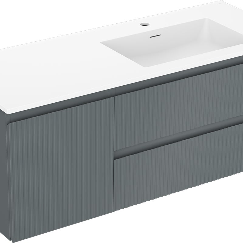 Mexen Rivel szafka łazienkowa 120 cm z umywalką Otis prawą, 2S, 1D, ryflowana, grafit/biała mat - 91A23-12047-3-BBFFF66-W18P01