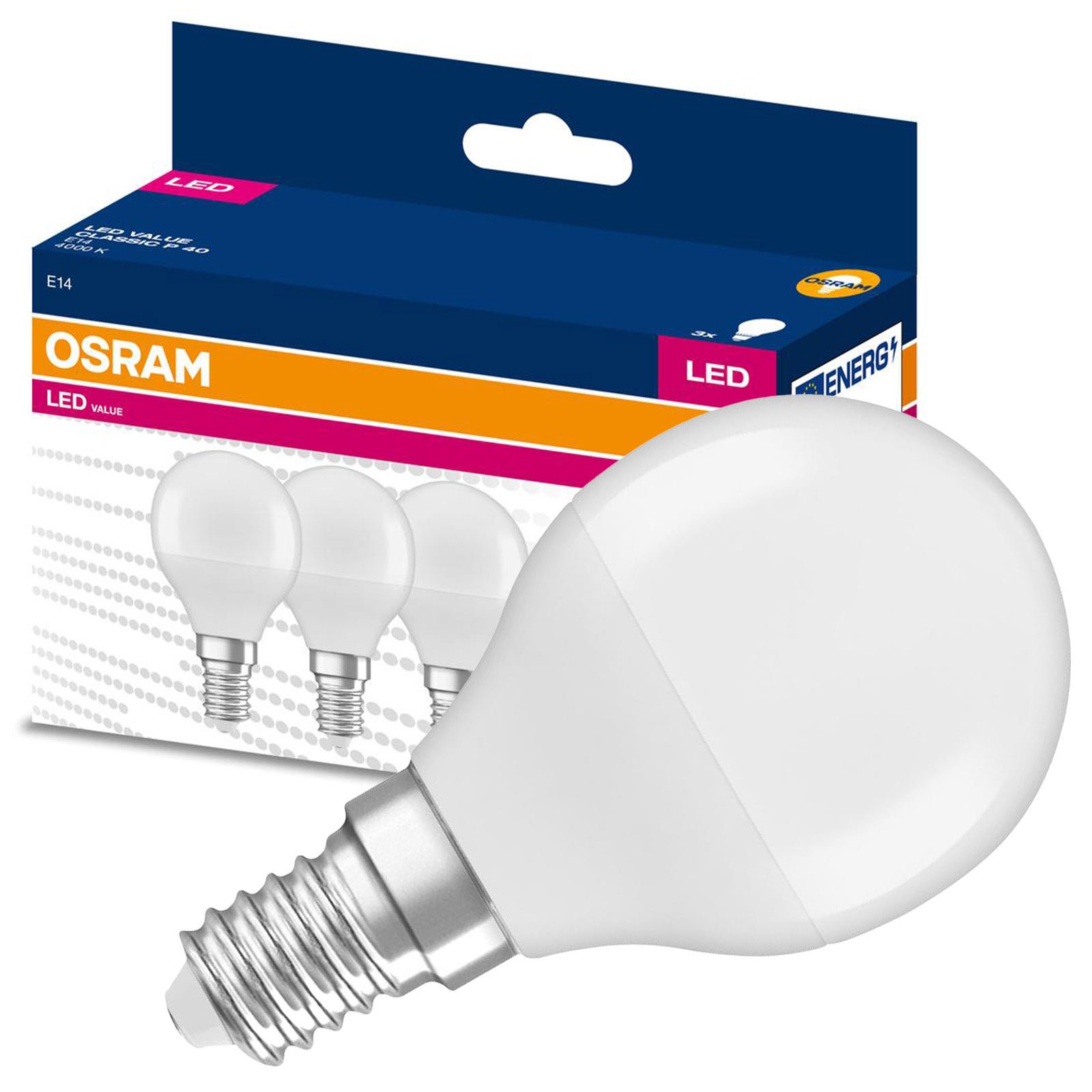 3x Żarówka LED P45 Kulka E14 4.9 W = 40 W 470lm 4000K Neutralna biel 200st. VALUE CLASSIC Osram
