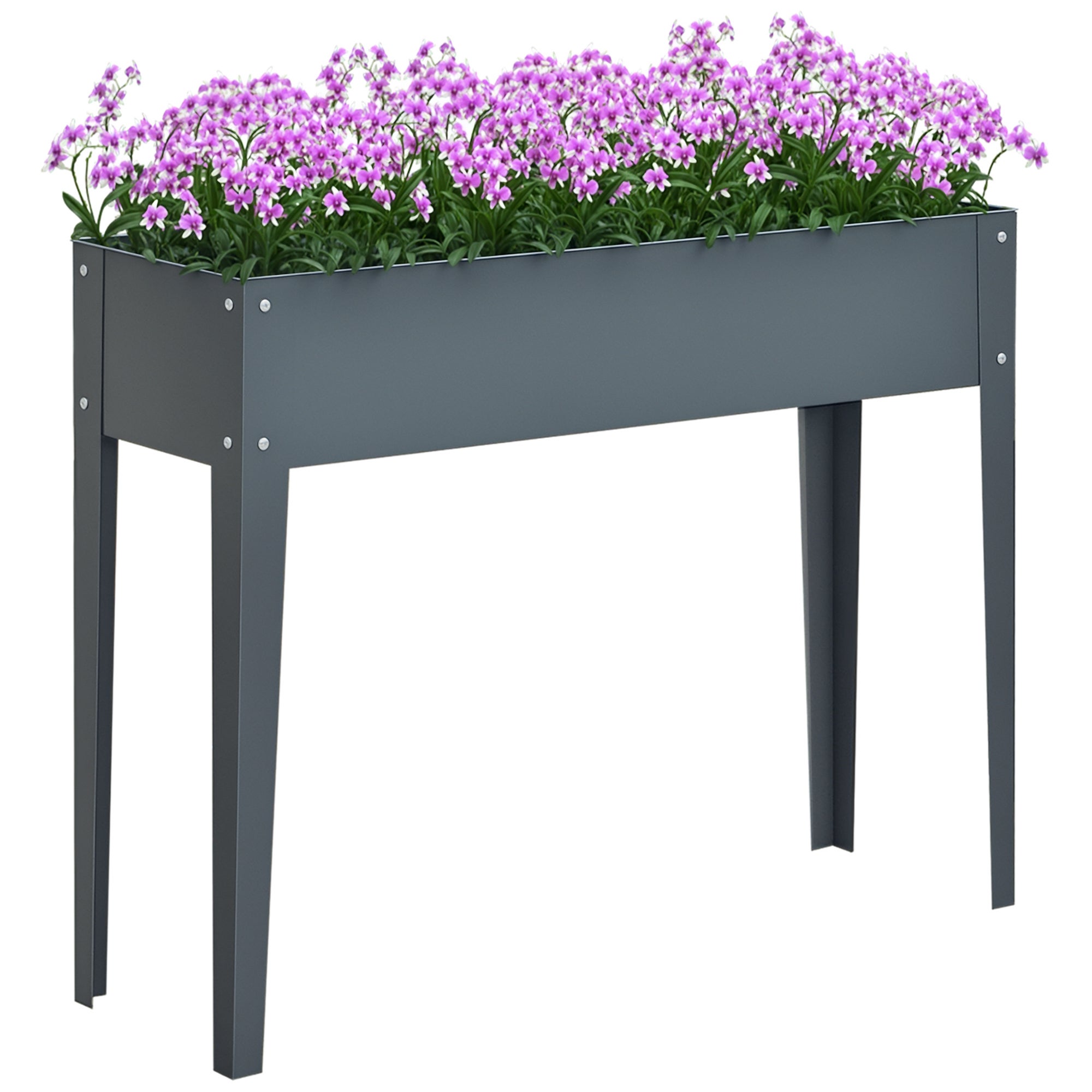 Podwyższona metalowa donica ogrodowa z 3 otworami drenażowymi, 100x30x80 cm, szara