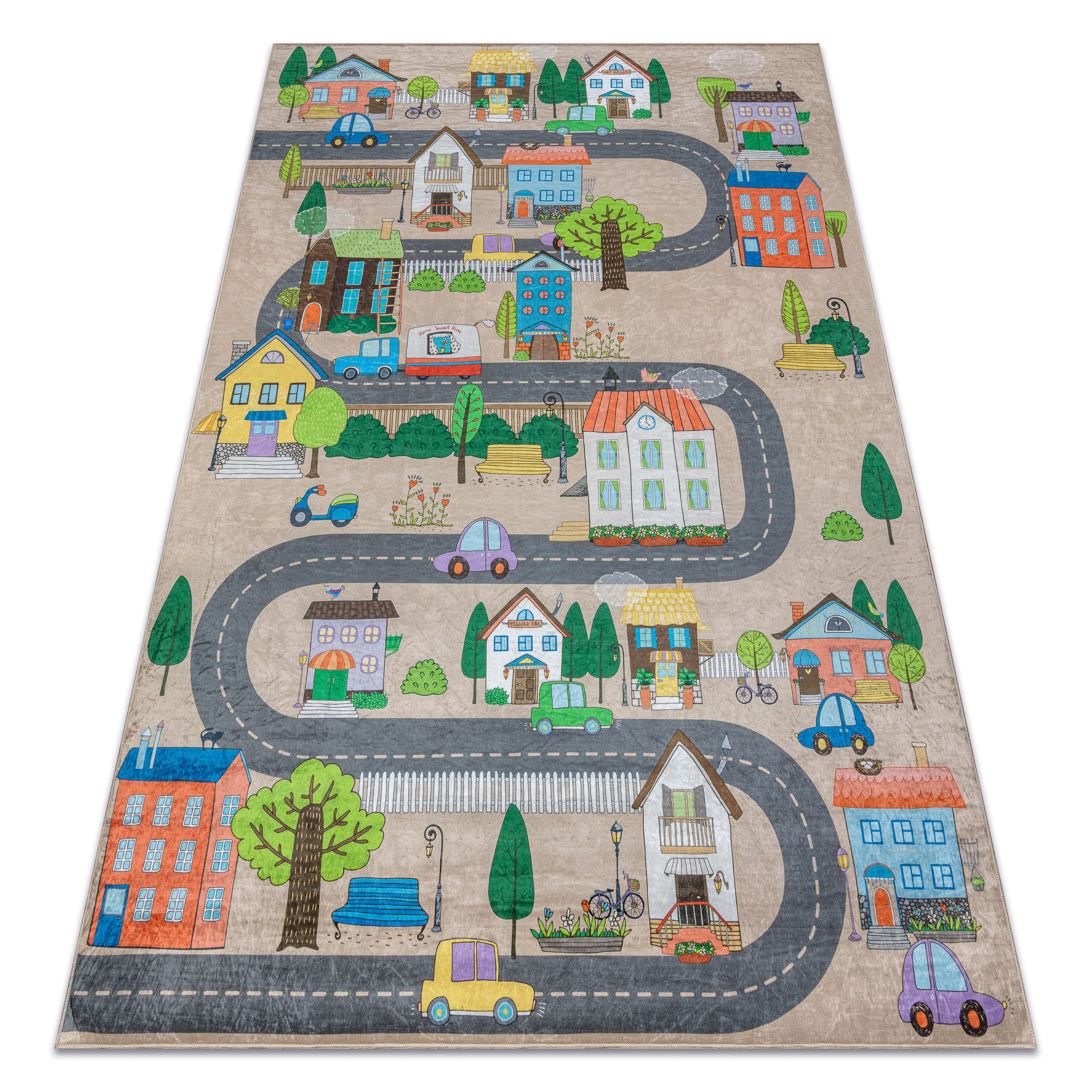 Dywan do prania BAMBINO 34600 Miasto, ulice, uliczki dla dzieci, antypoślizgowy - beż / szary 200x290 cm