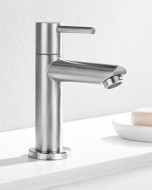 CECIPA Max Bateria łazienkowa tylko na zimną wodę z wylewką o wysokości 8,8 cm, ze stali nierdzewnej, bateria umywalkowa na zimną wodę do toalety