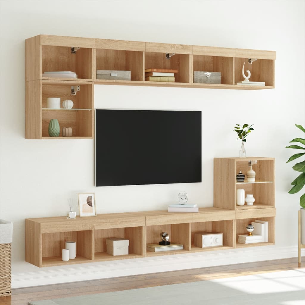 Szafki TV, z LED, 2 szt., kolor dąb sonoma, 80x30x30 cm