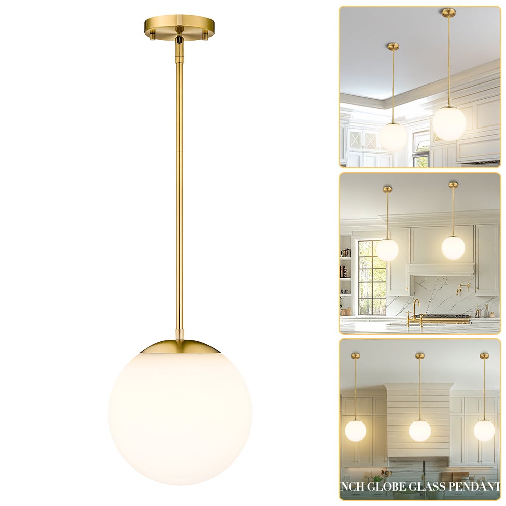 Lampa wisząca LED premium, lampa wisząca w stylu Mid-Century z żarówką i szklanym kloszem, regulowany plafon z prętem, ciepłe światło 3000K (φ15 cm)