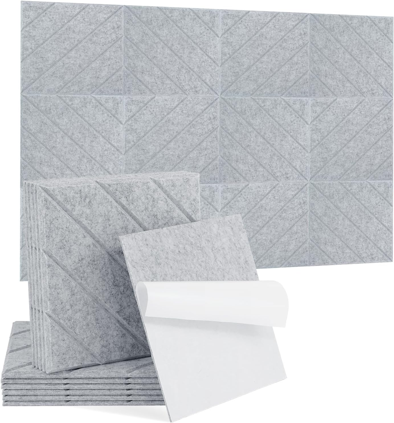 Samoprzylepne panele akustyczne, opakowanie 12 sztuk, materiał dźwiękochłonny z poliestru 30 x 30 cm, panele ścienne o wysokiej gęstości, szare