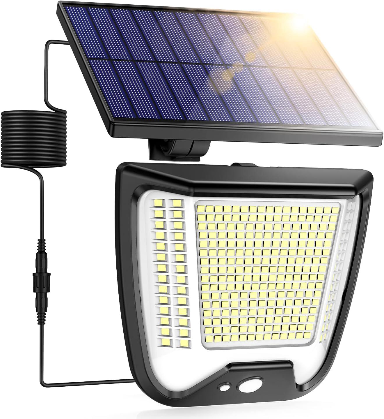 Lampa solarna z czujnikiem ruchu na zewnątrz: 288 diod LED, mocne oświetlenie, 3 tryby wykrywania ruchu, wodoodporność IP65