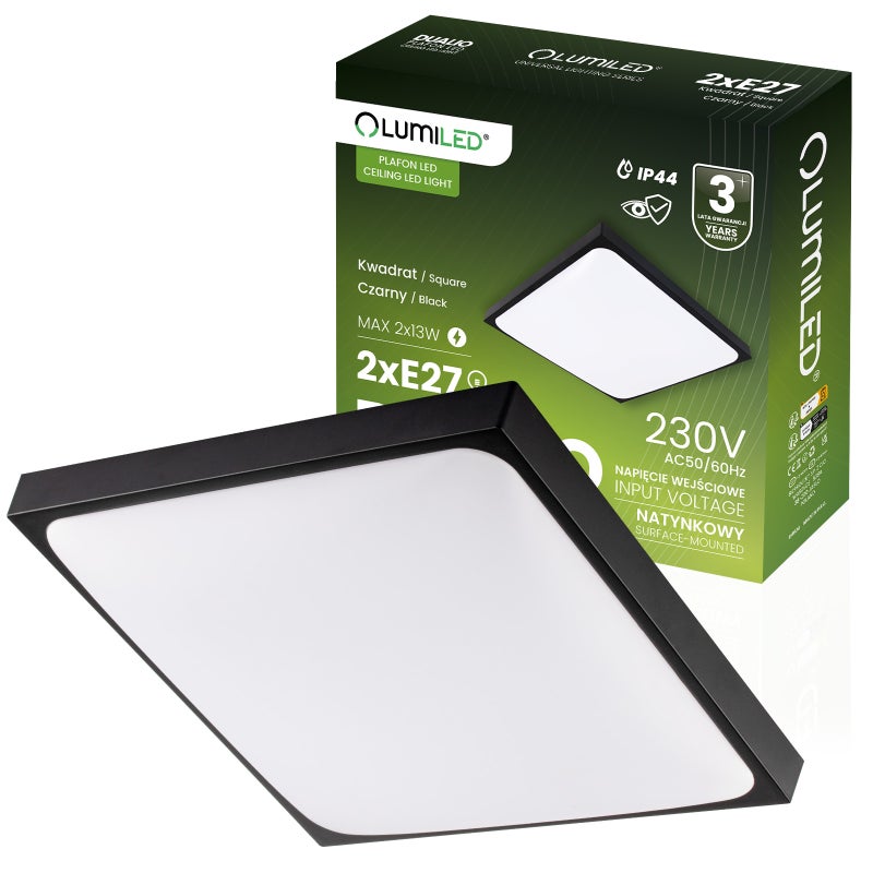 Plafon Lumiled Lampa Sufitowa Natynkowa 2x E27 Kwadratowy IP44 30cm 1 szt.