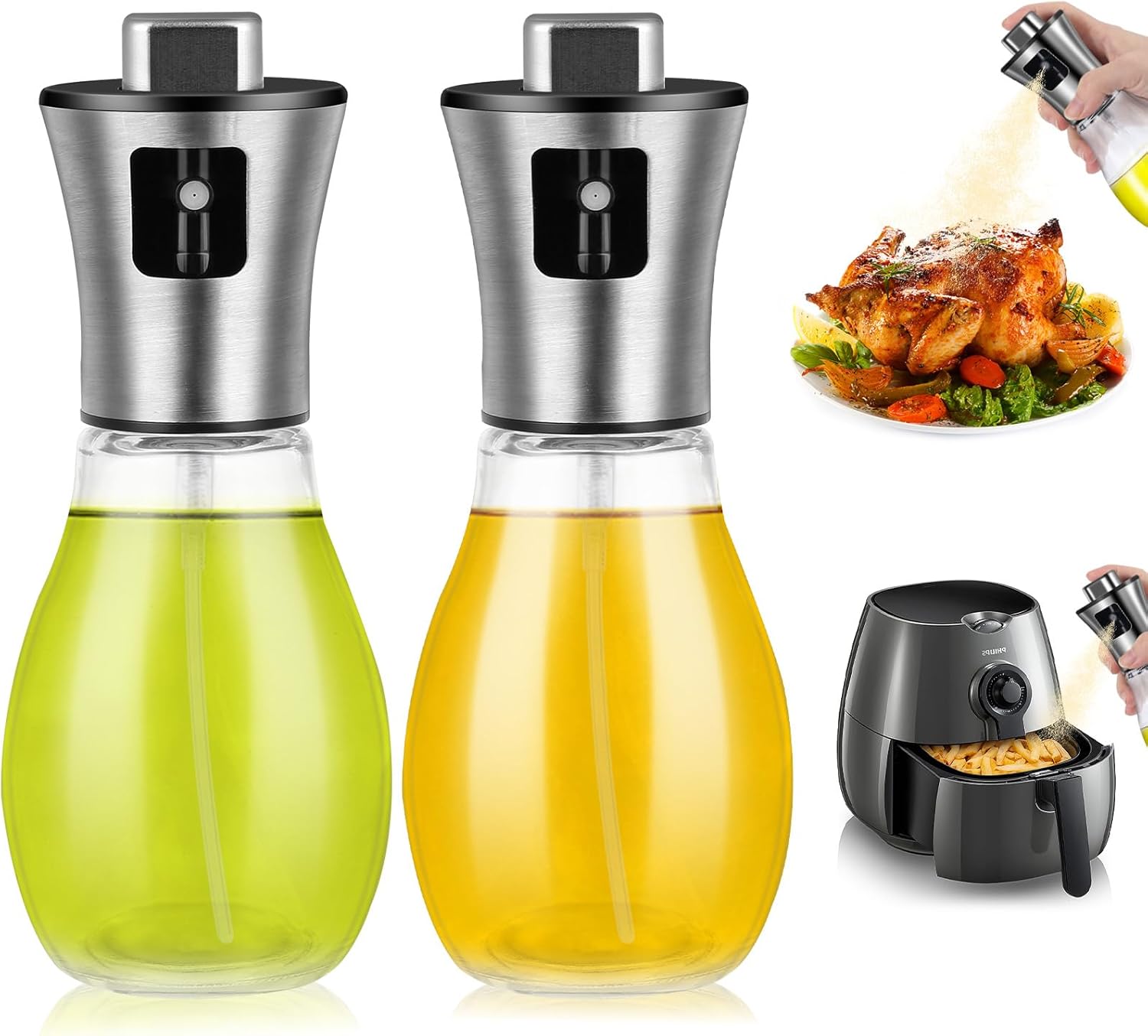 2 x spryskiwacz do oleju do frytkownicy, spryskiwacz do oleju i octu o pojemności 200 ml, napełniany przezroczysty spryskiwacz do oleju do gotowania,