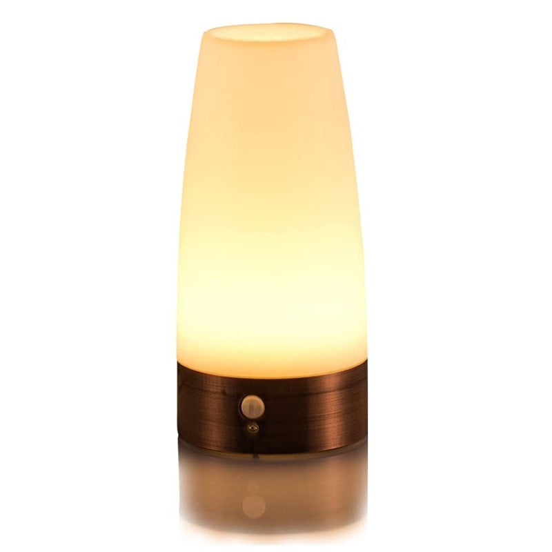 Lampka stołowa, lampka nocna LED w stylu retro, lampka nocna z bezprzewodowym czujnikiem ruchu PIR. Plastikowa, białe światło, okrągła.