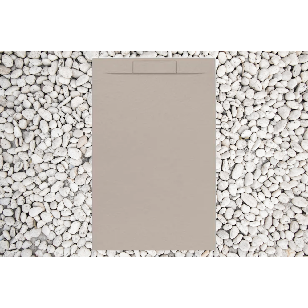 Brodzik 80x140 cm Moka RAL 1019 Vulcano Line PLUS z żywicy i proszku marmurowego z kratką boczną z żywicy marmurowej - FRASCIO