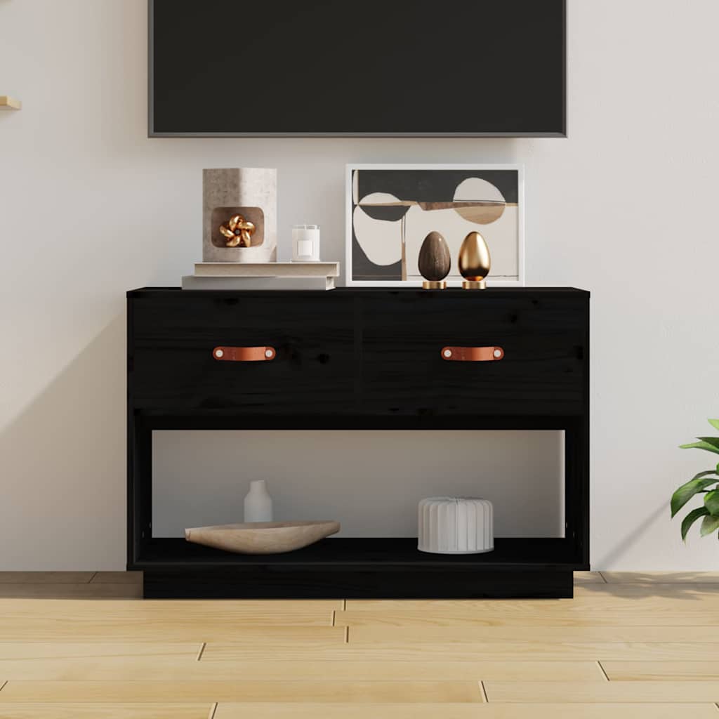 Szafka pod TV, czarna, 90x40x60 cm, lite drewno sosnowe vidaXL