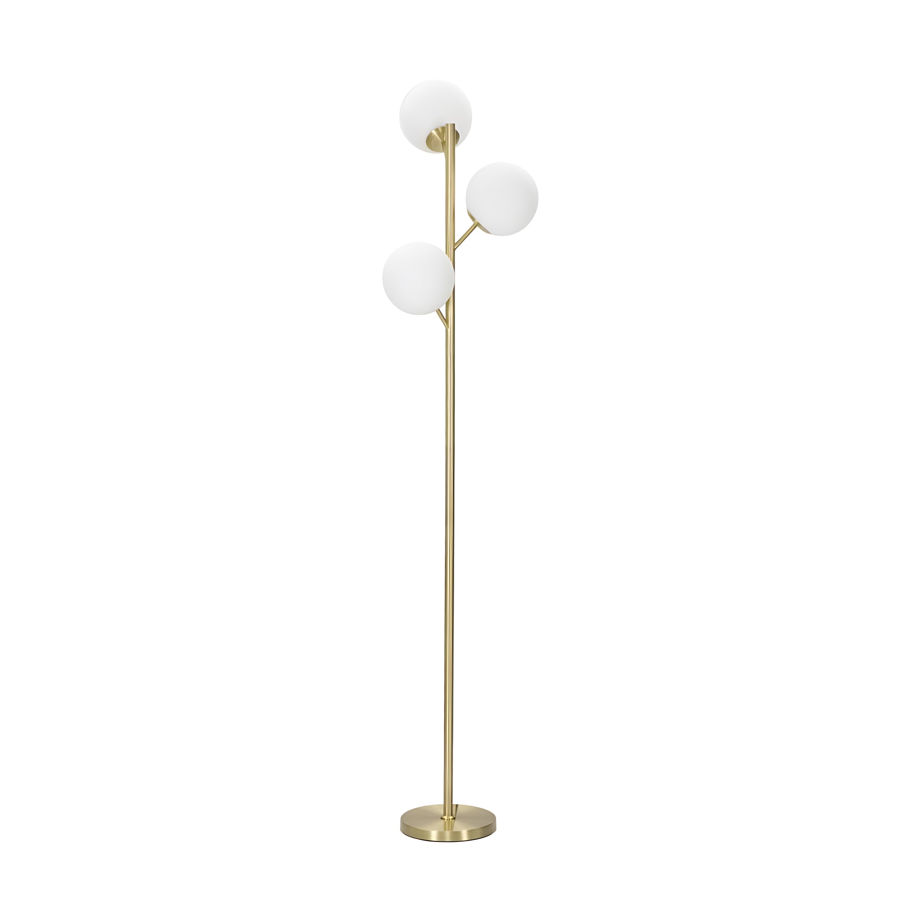 Lampa podłogowa Glamy 3-Light – lampa podłogowa E14 ze złotego metalu z 3 białymi szklanymi kulami Ø 36 x 190 cm – Glam Design