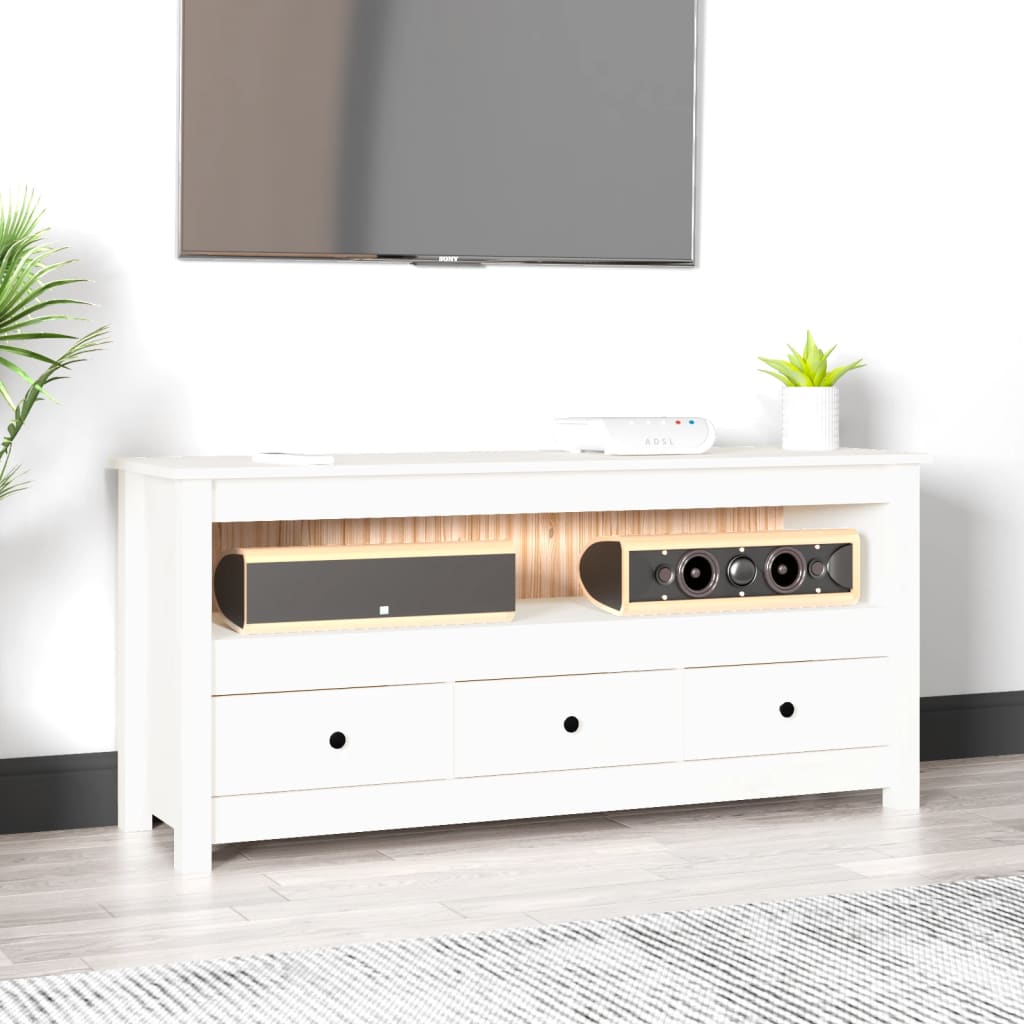 Szafka pod telewizor, biała, 114x35x52 cm, lite drewno sosnowe vidaXL